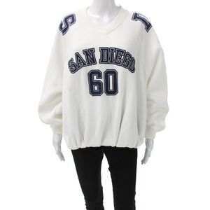 Zara Unisex Pullover V Neck Cotton Sweater White Long Sleeve Sports Size L